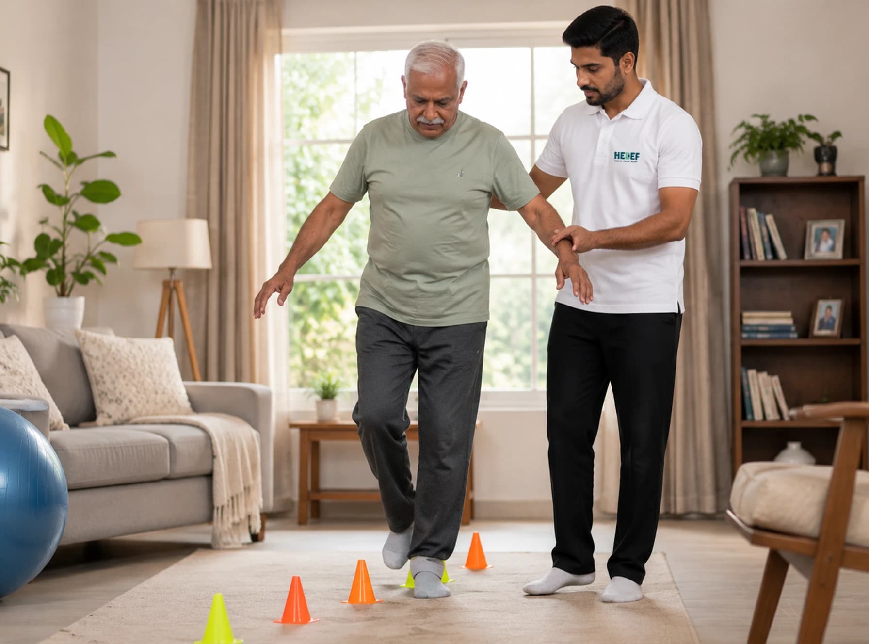 Helief physiotherapist treating balance problems & falls at home in Bangalore