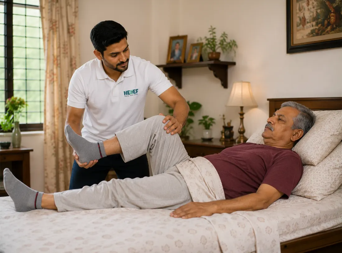 Helief physiotherapist treating paralysis at home in Bangalore