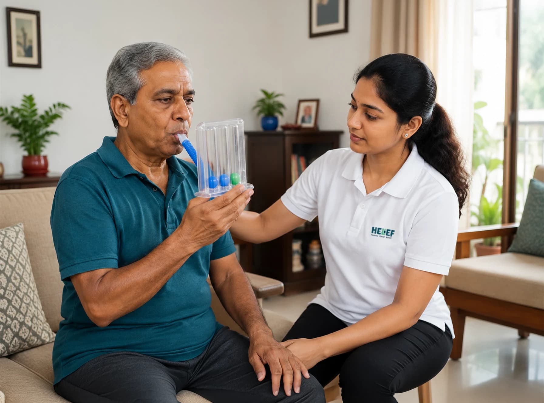 Helief physiotherapist providing cardio-respiratory physiotherapy in Bangalore