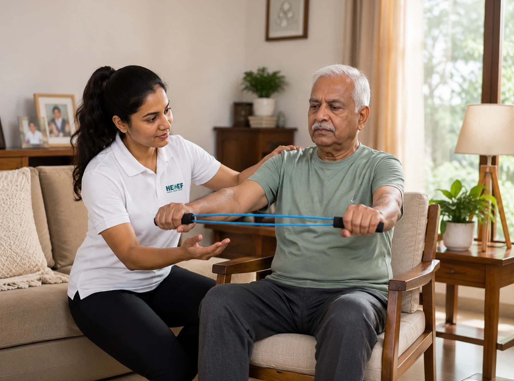 Helief physiotherapist treating frailty & weakness at home in Bangalore