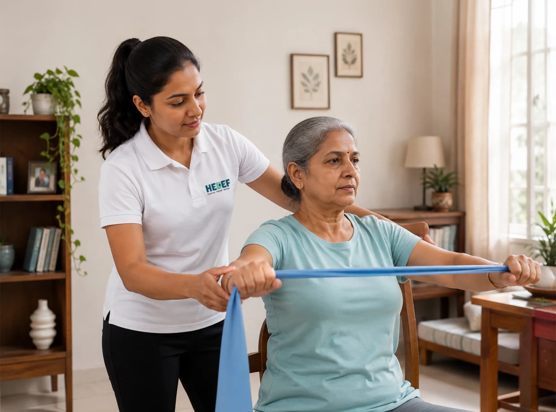 Helief physiotherapist treating osteoporosis at home in Bangalore