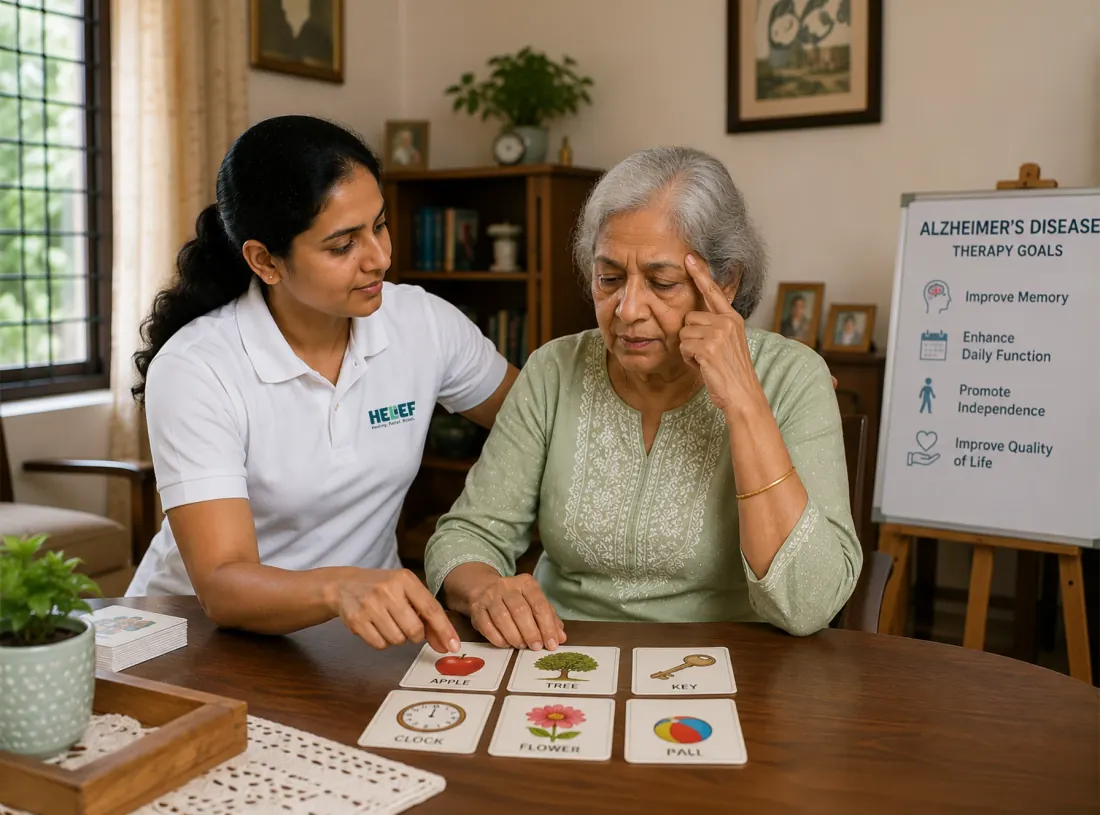 Helief physiotherapist treating alzheimer's disease at home in Bangalore