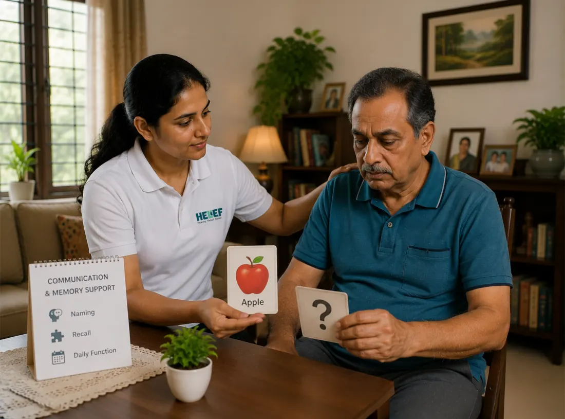 Helief physiotherapist treating frontotemporal dementia at home in Bangalore