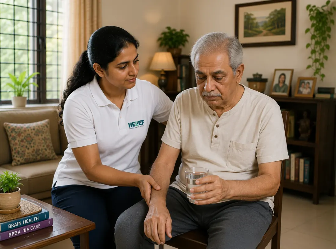 Helief physiotherapist treating lewy body dementia at home in Bangalore