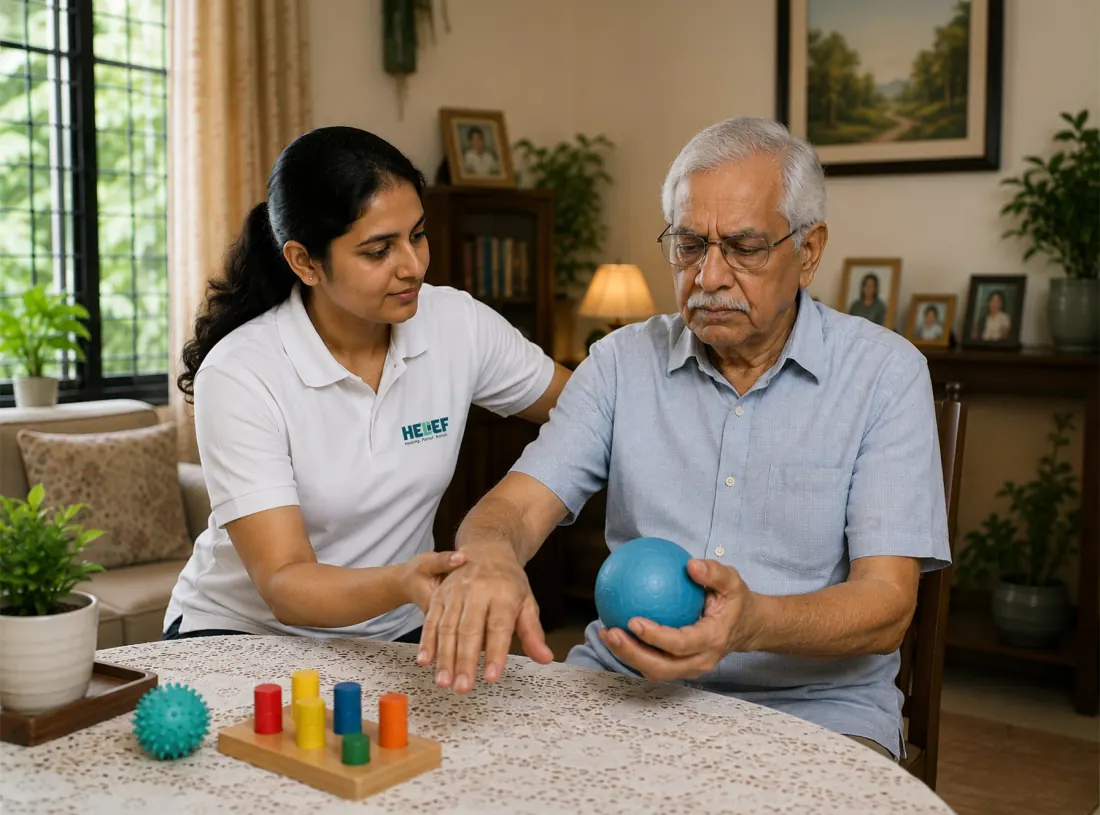 Helief physiotherapist treating vascular dementia at home in Bangalore