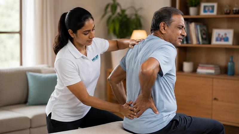 A physiotherapist treating chronic back pain with home physiotherapy in Bangalore